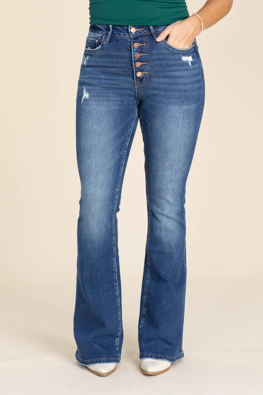 Mica High Rise Flare Jeans With Button Fly