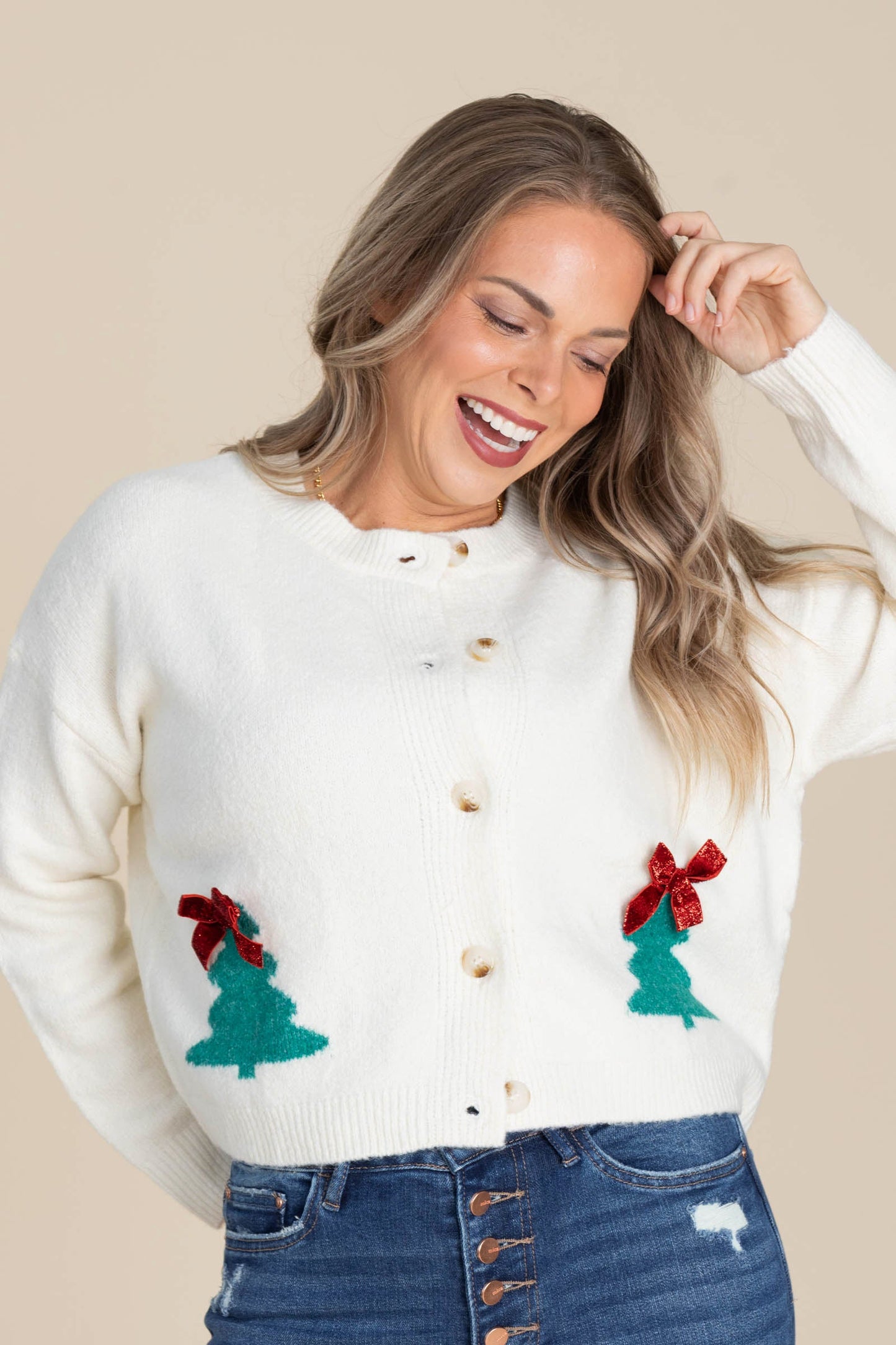 Ivory Holiday Christmas Tree Cardigan