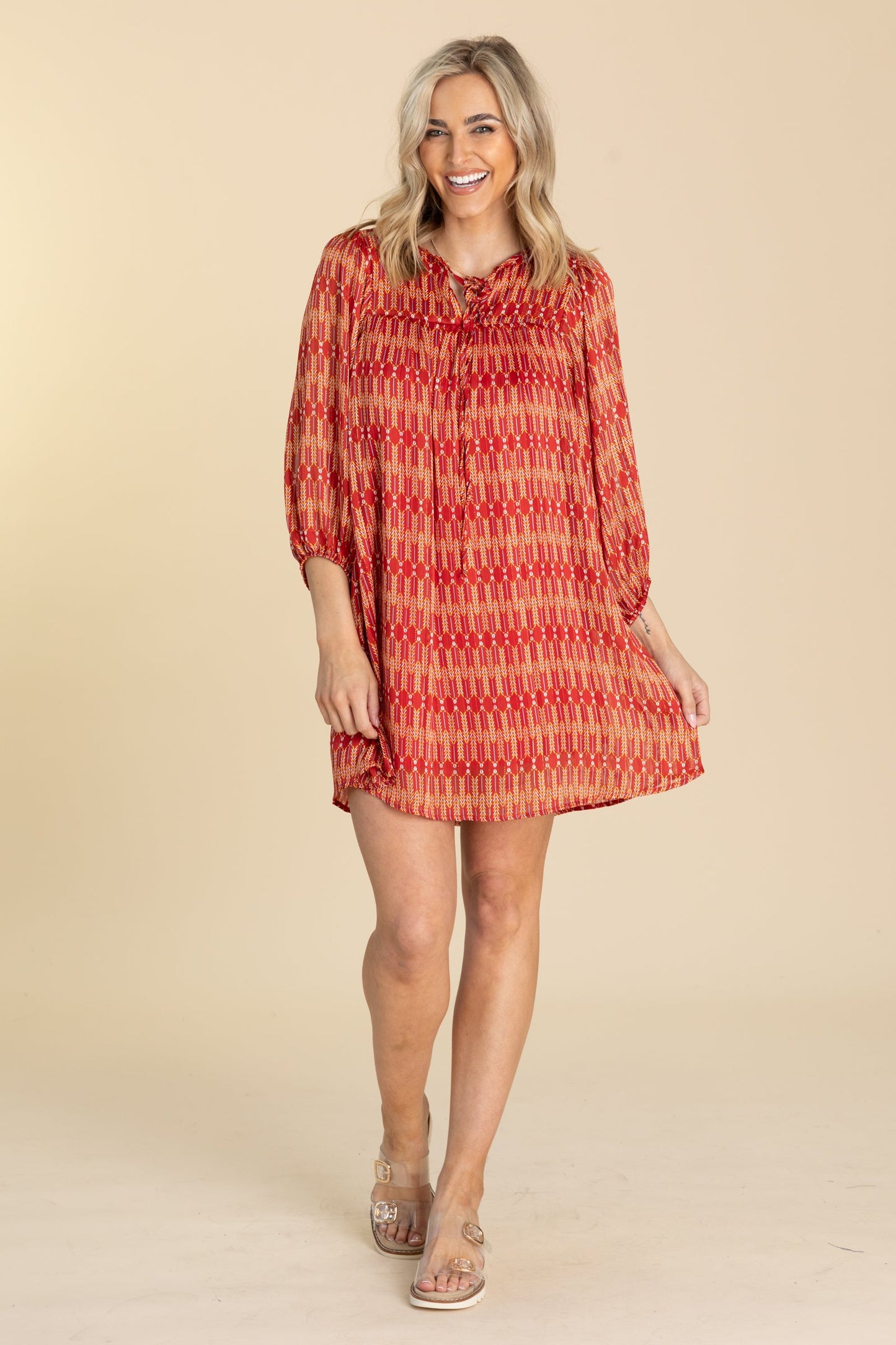 Red and Orange Boho Print Dress