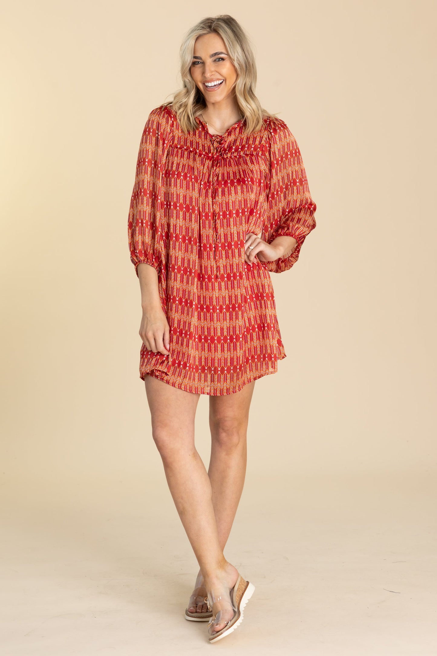 Red and Orange Boho Print Dress