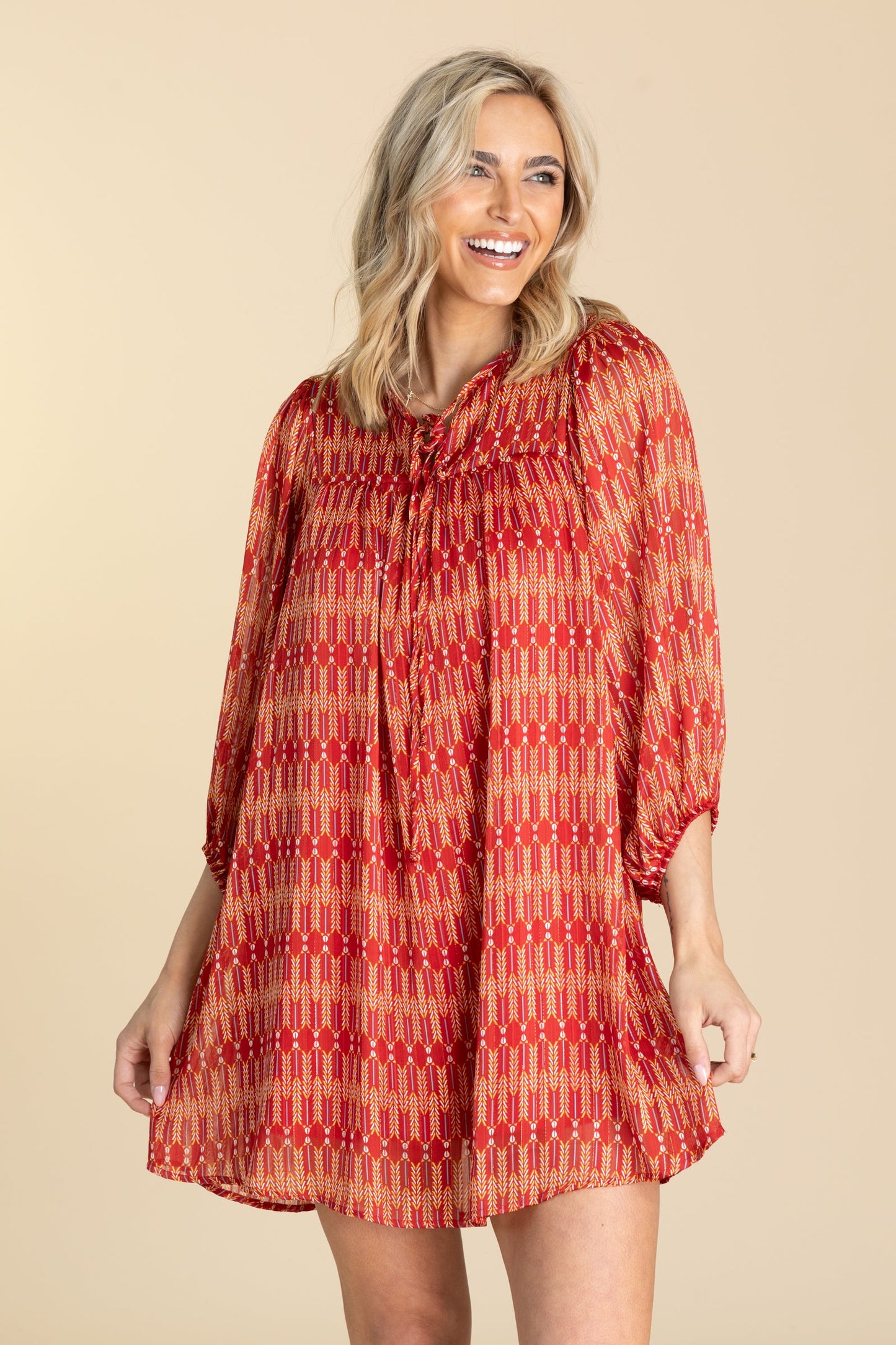 Red and Orange Boho Print Dress