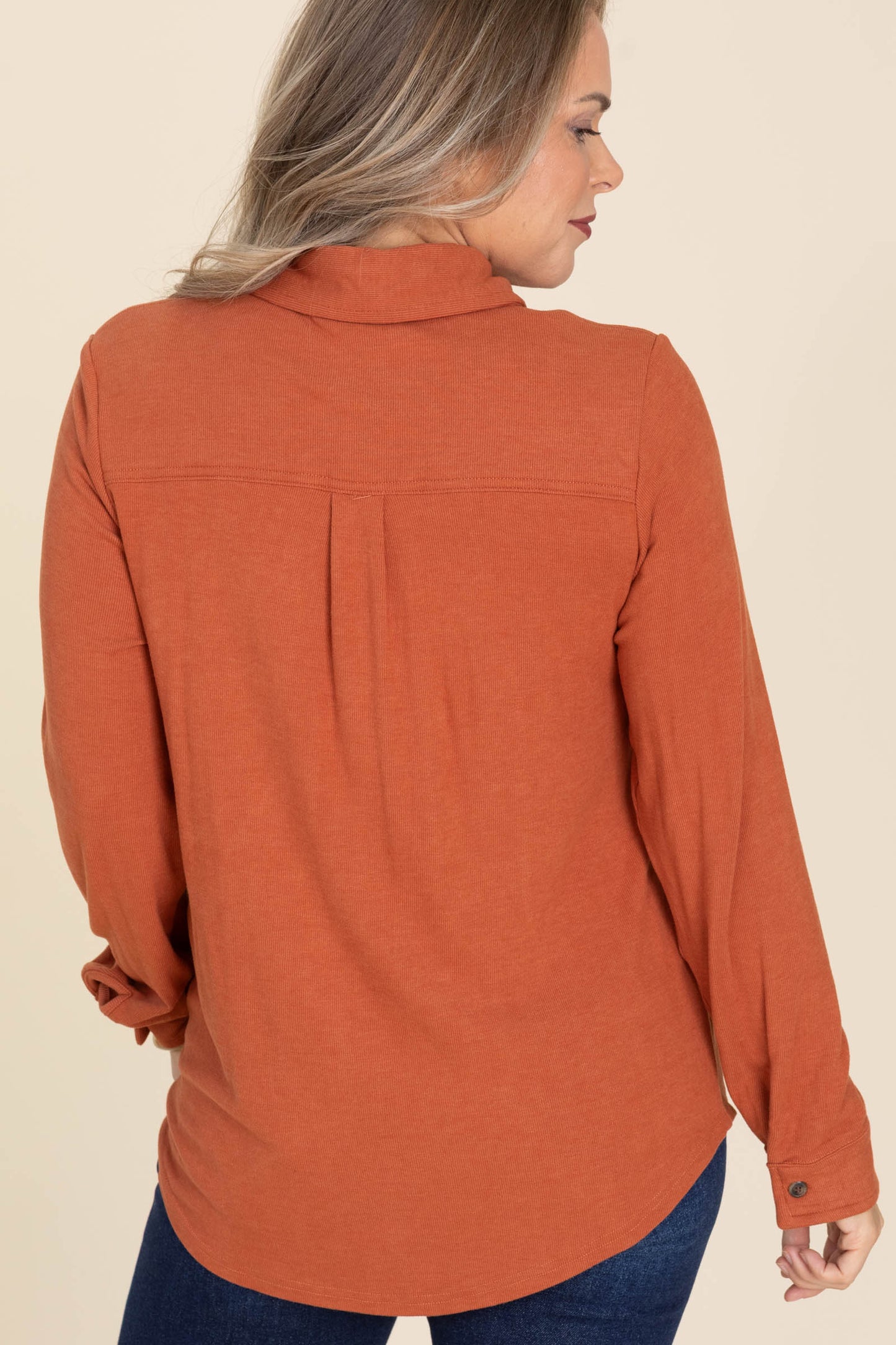 Rust Super Soft Knit Button Up Top