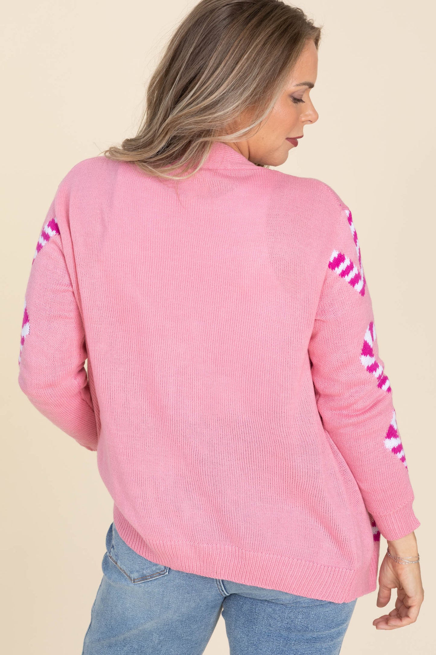 Pink Candy Canes Button Sweater Cardigan