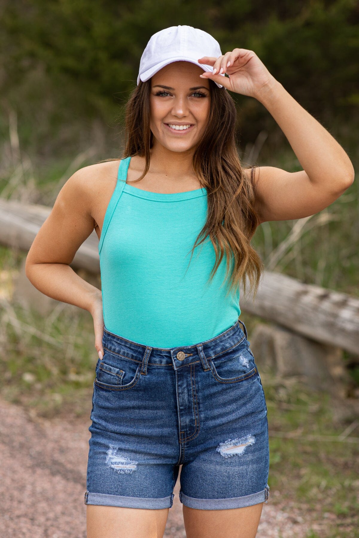 Mint Ribbed Fitted Tank