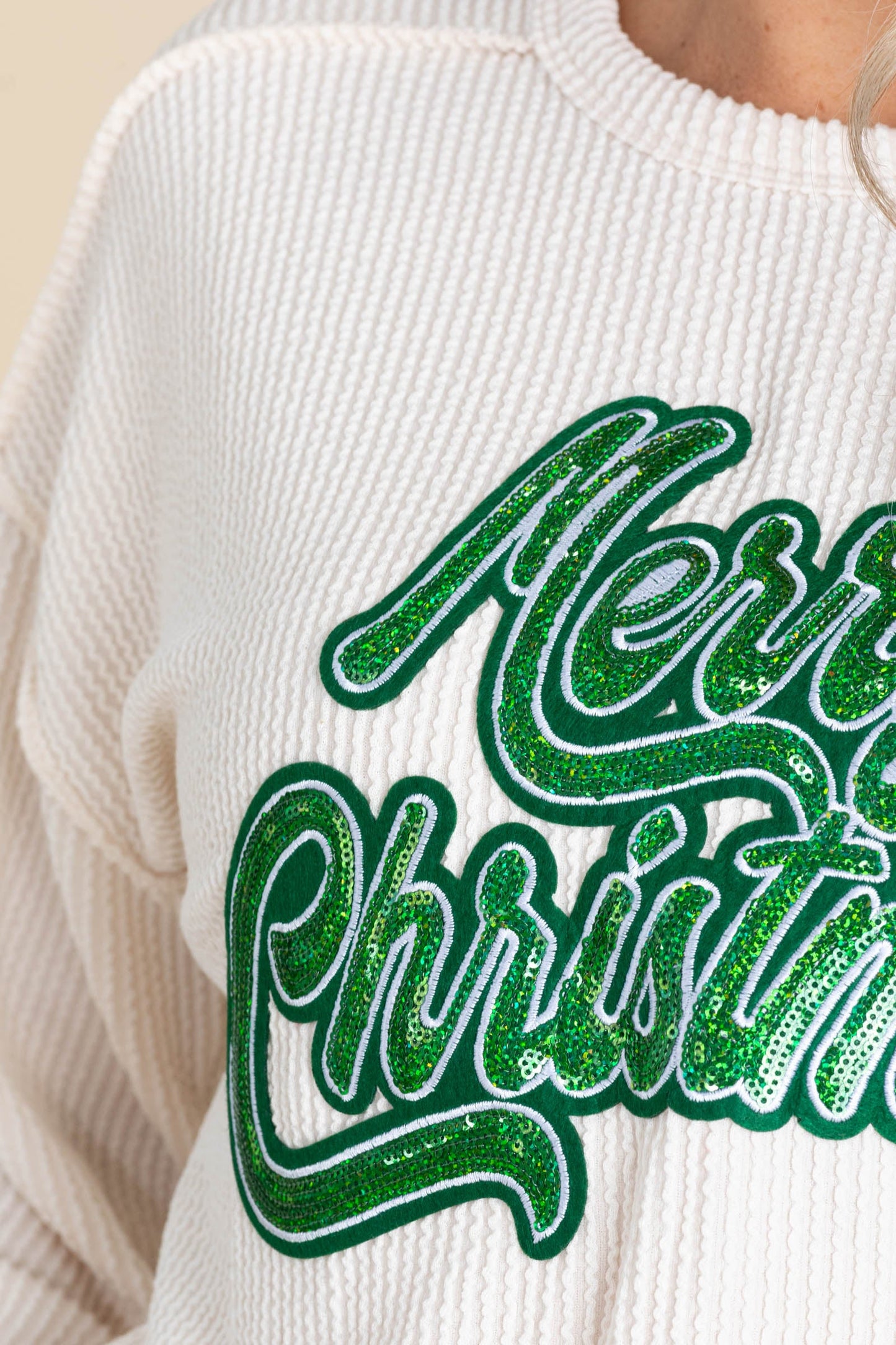 Ribbed Knit Tops With Merry Christmas Graphic