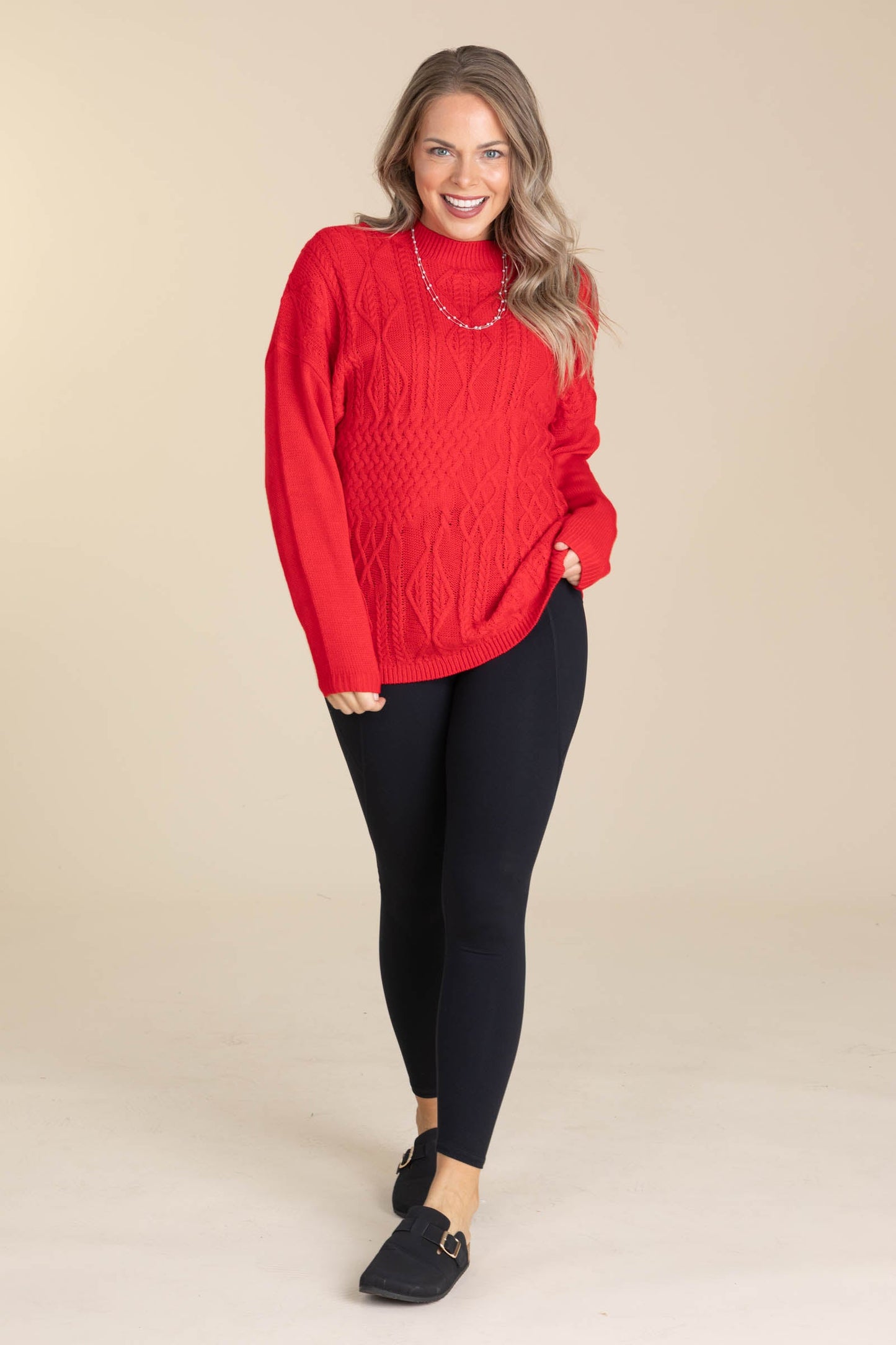 Mock Neck Textured Bodice Sweaters