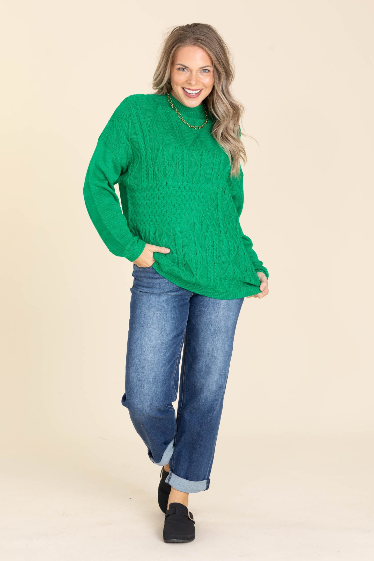 Mock Neck Textured Bodice Sweaters