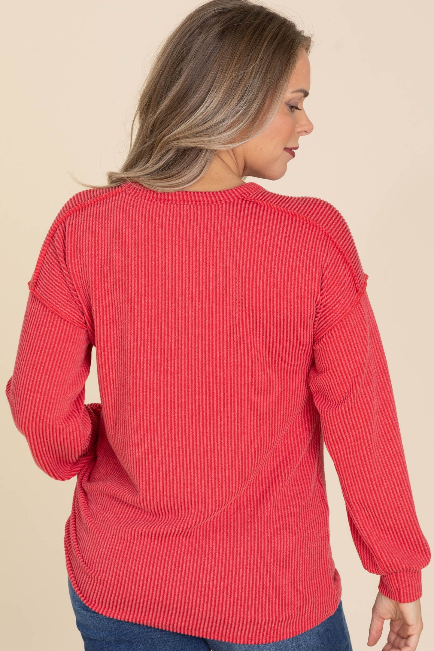 Ribbed Knit Tops With Merry Christmas Graphic