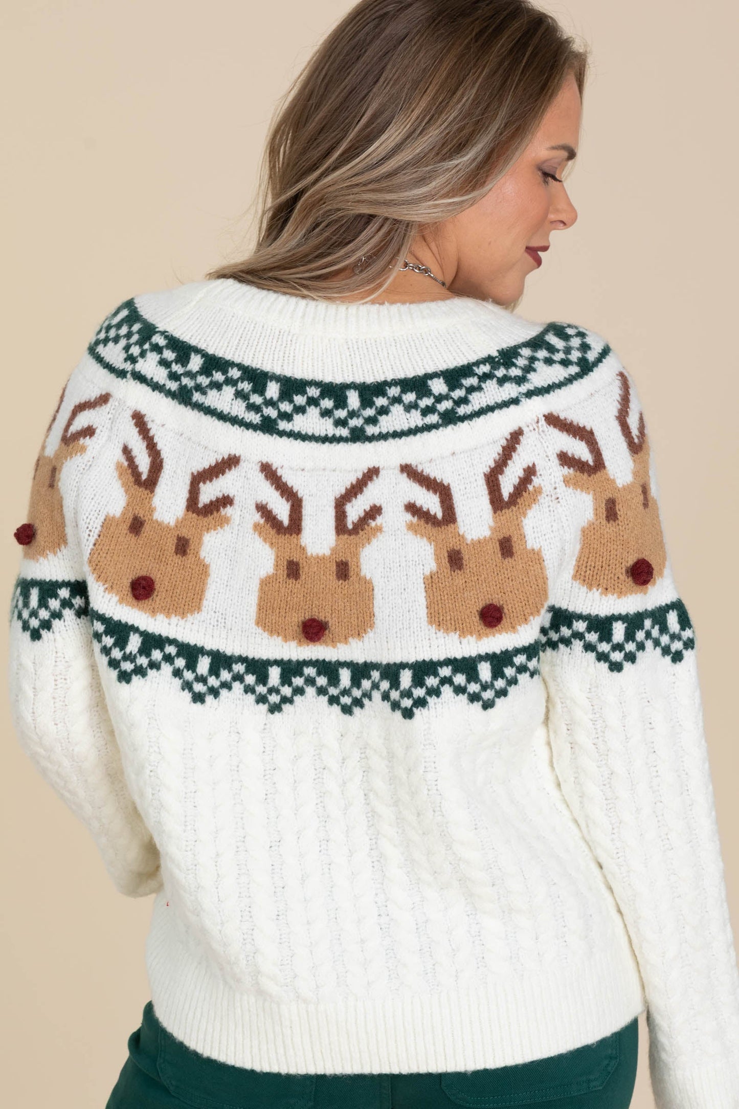 Ivory Reindeer Pattern Christmas Sweater