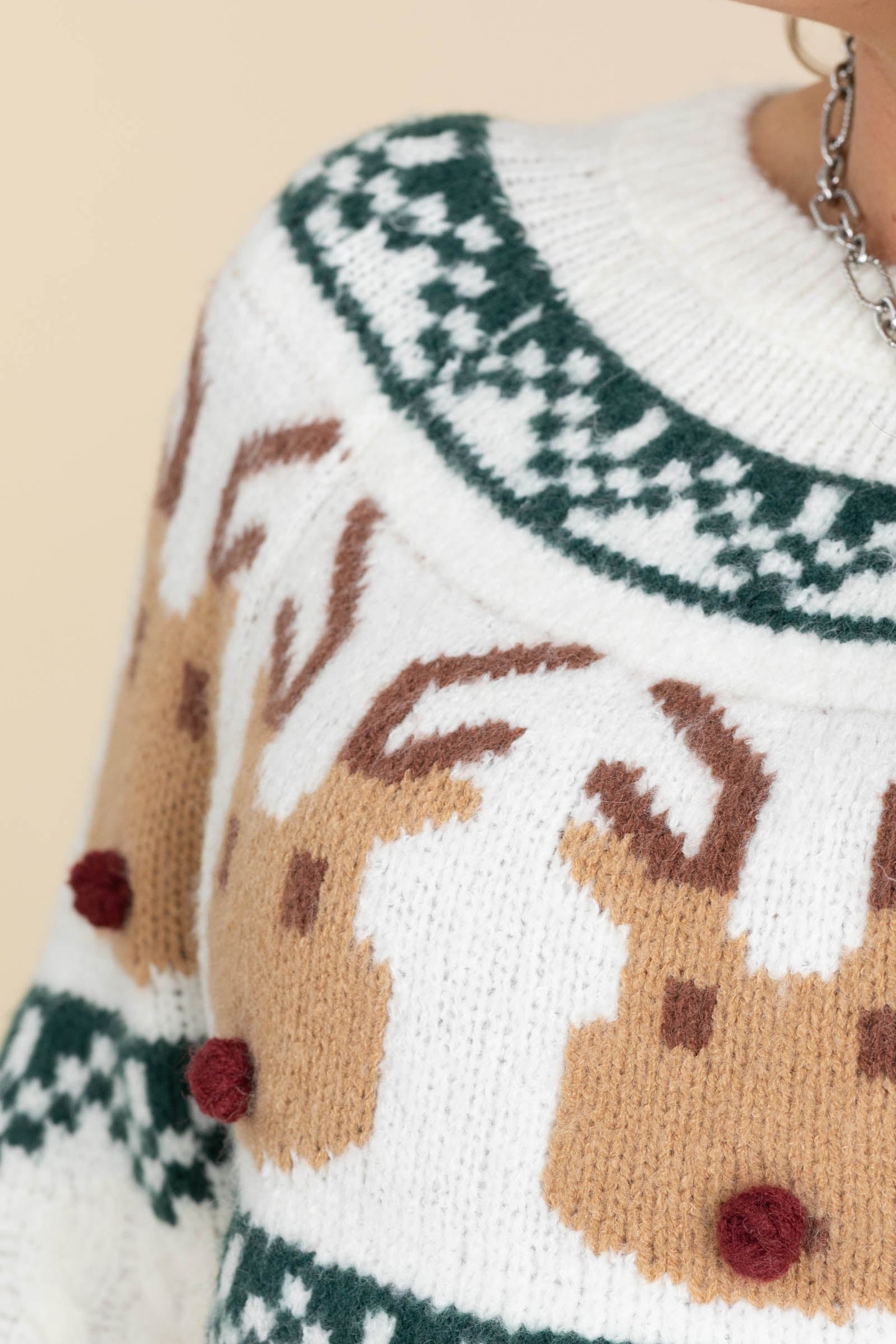 Ivory Reindeer Pattern Christmas Sweater