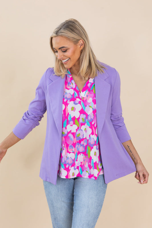 Fuchsia Floral V-Neck Wrinkle Free Lizzy Top