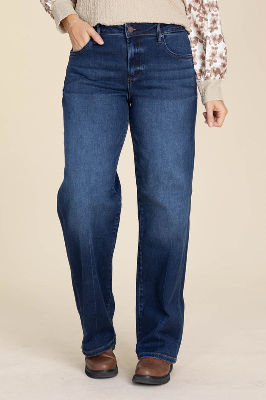 Risen Dark Wash Mid Rise Wide Baggy Jeans