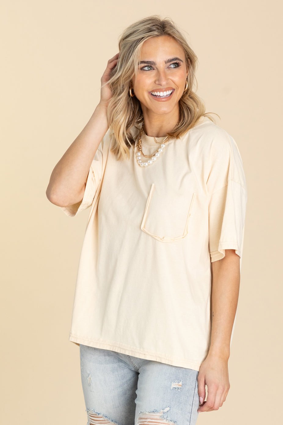 Washed Relaxed Fit Short Sleeve Knit Tops