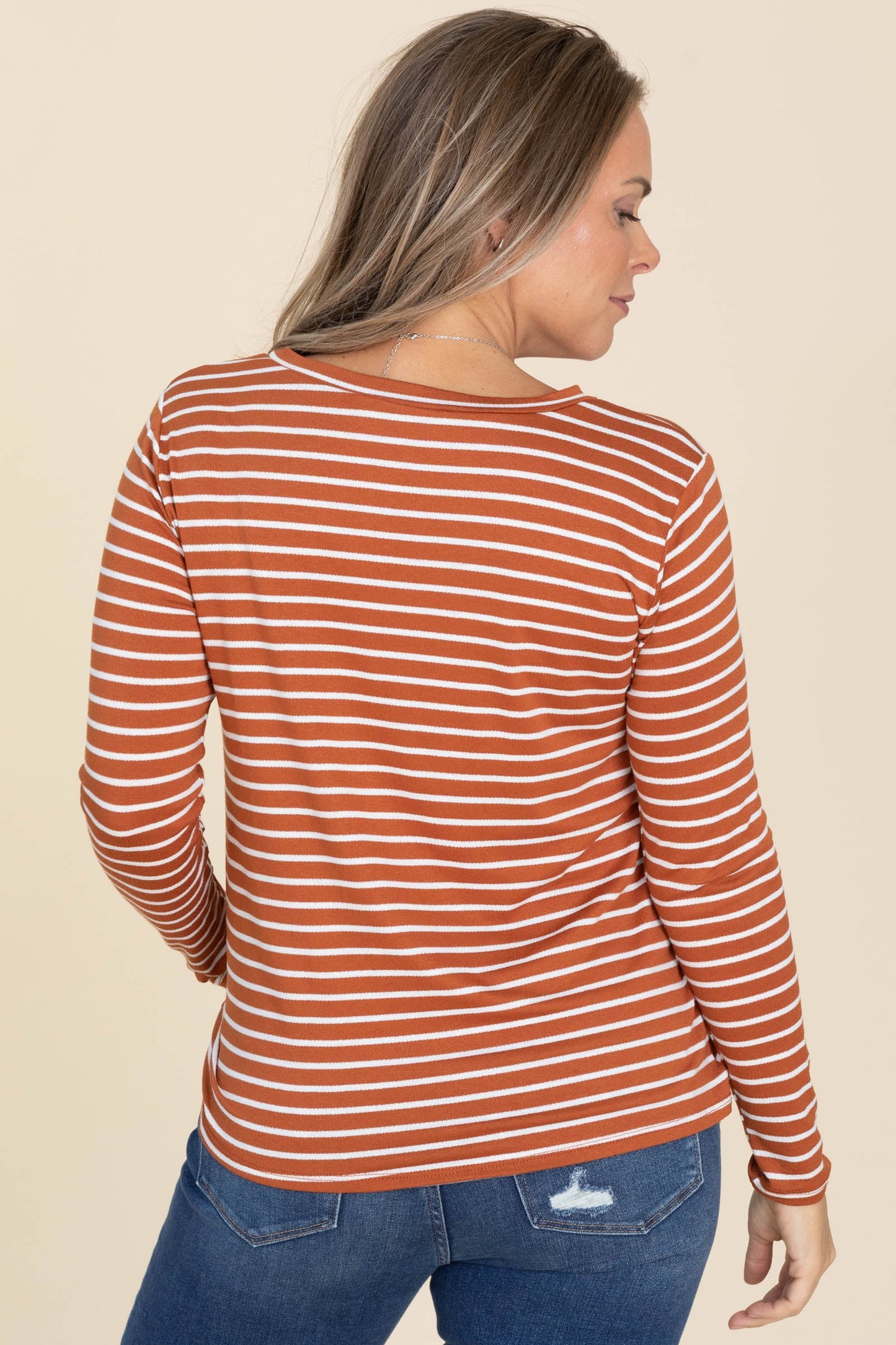 Striped Long Sleeve Knit Tops