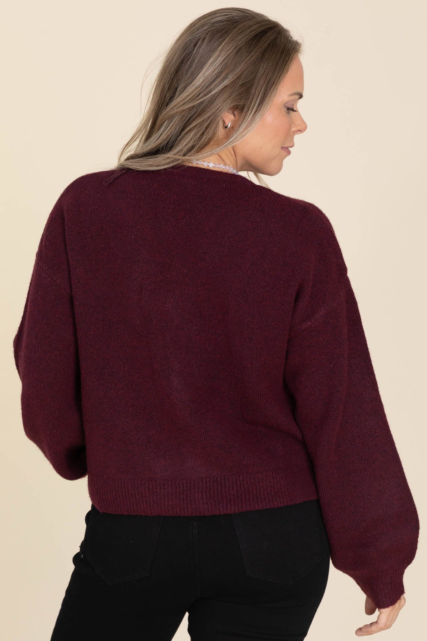 Burgundy Brushed Bow Detail Sweater