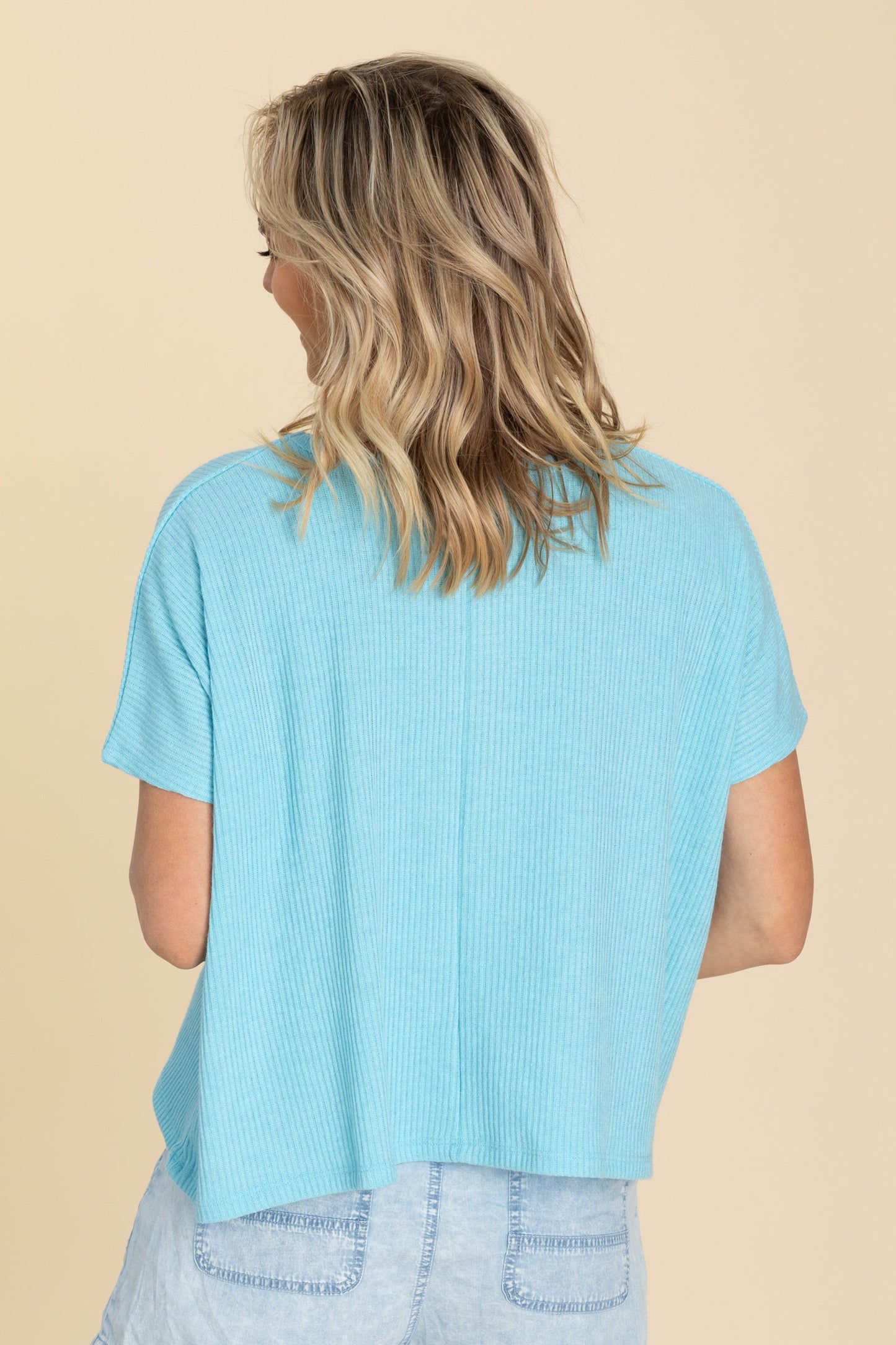 Ribbed Short Sleeve Round Neck Knit Tops