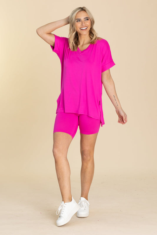 Soft V-Neck Top And Biker Short Set