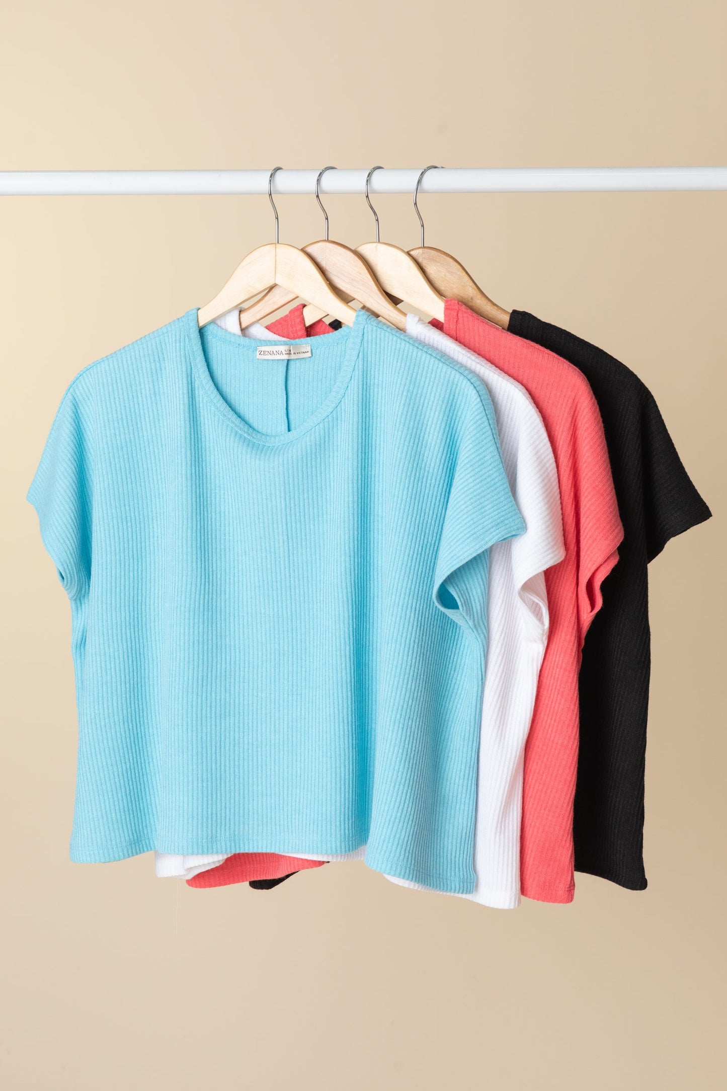 Ribbed Short Sleeve Round Neck Knit Tops