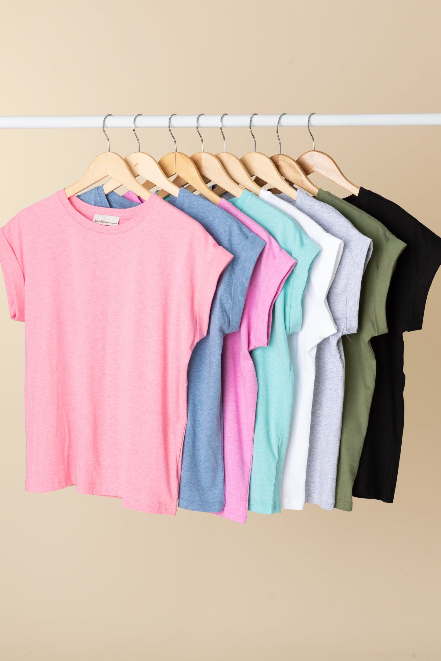 Round Neck Cuffed Detail Short Sleeve Top