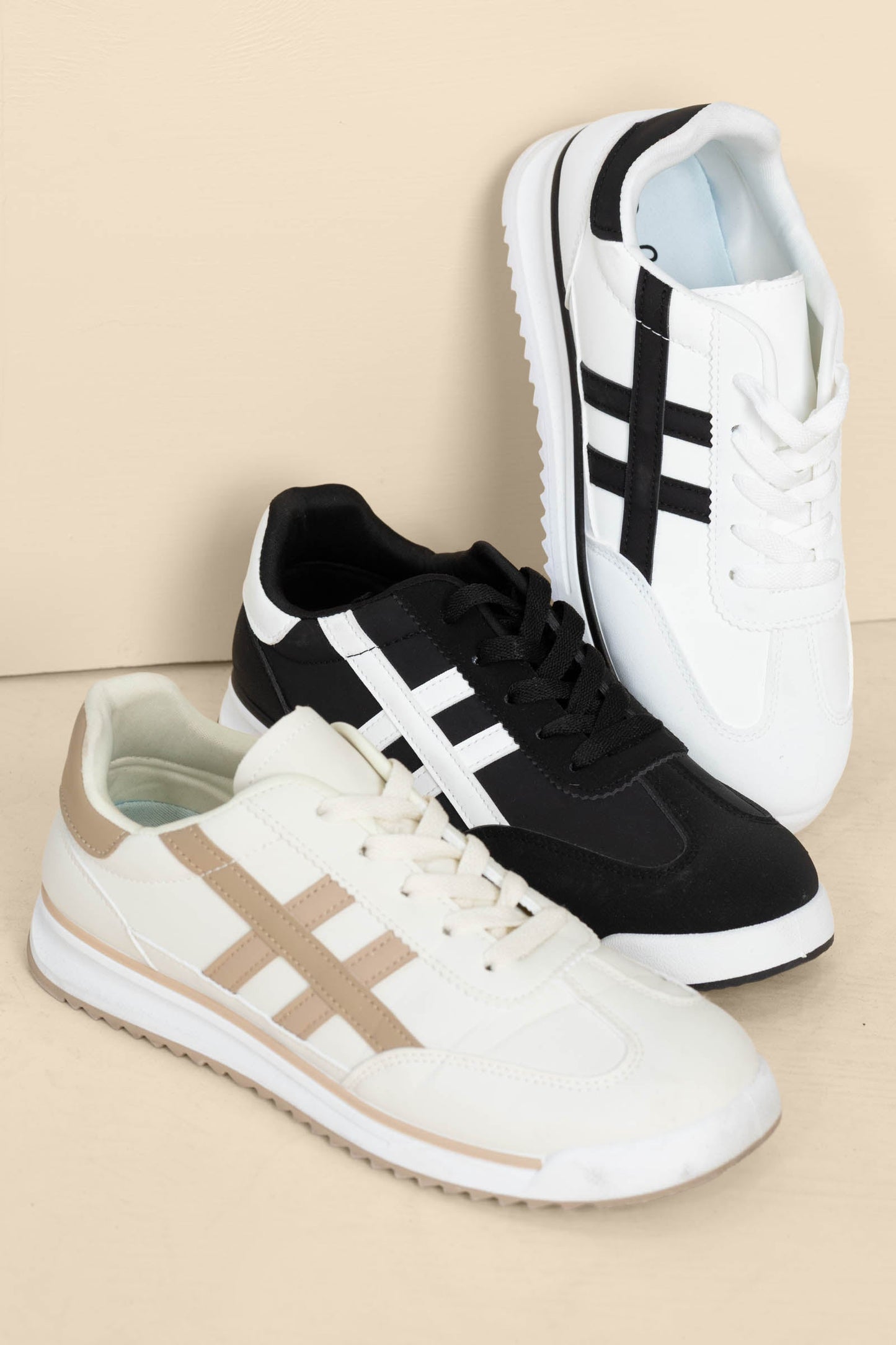 Two-Tone Lace Up Sneakers With Stripes