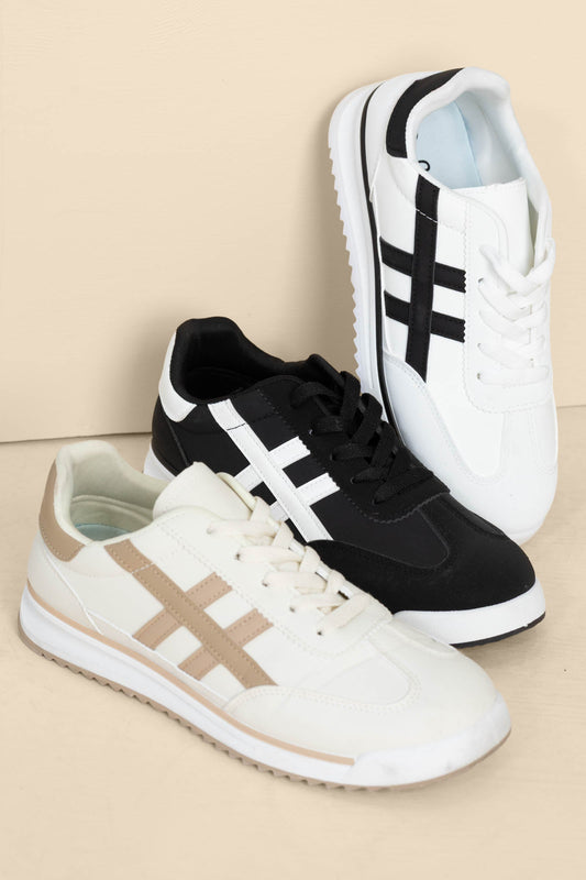 Two-Tone Lace Up Sneakers With Stripes
