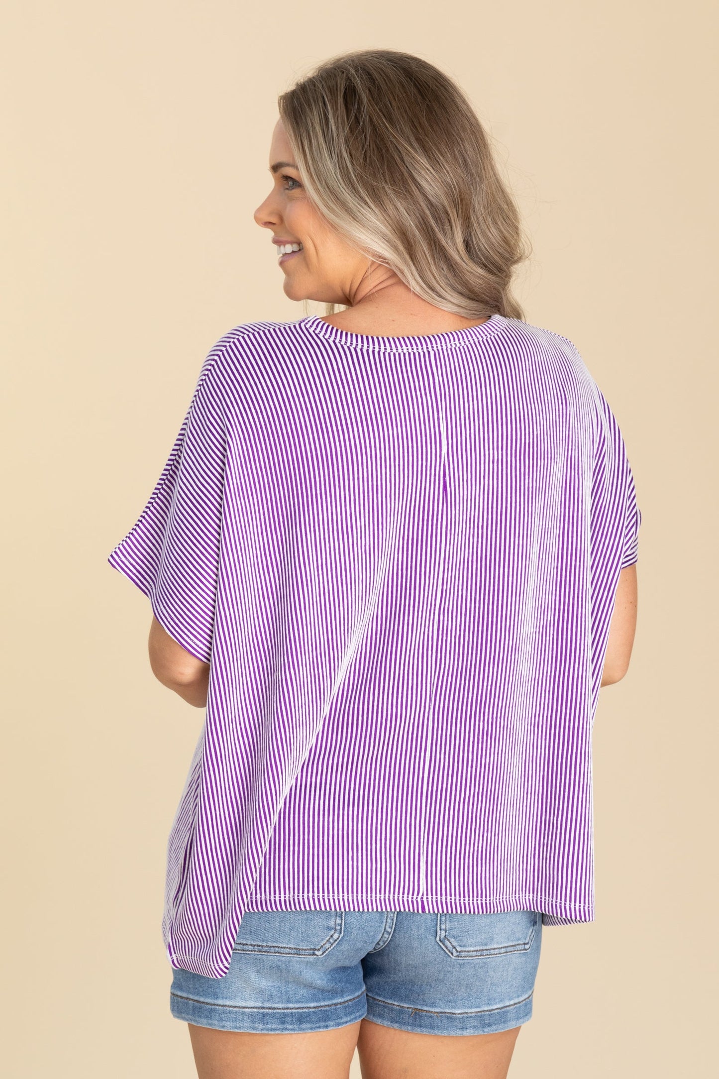 Ribbed Front Pocket Short Sleeve Knit Tops