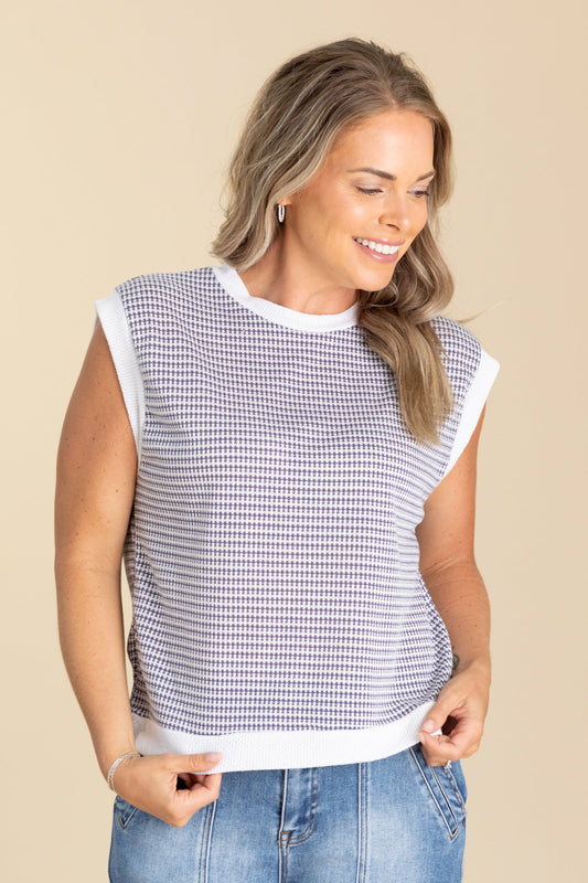 Dusty Purple And White Two Tone Knit Top