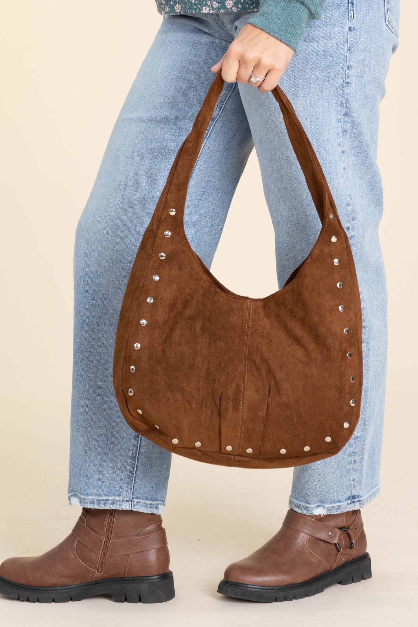 Faux Suede Studded Trim Bags