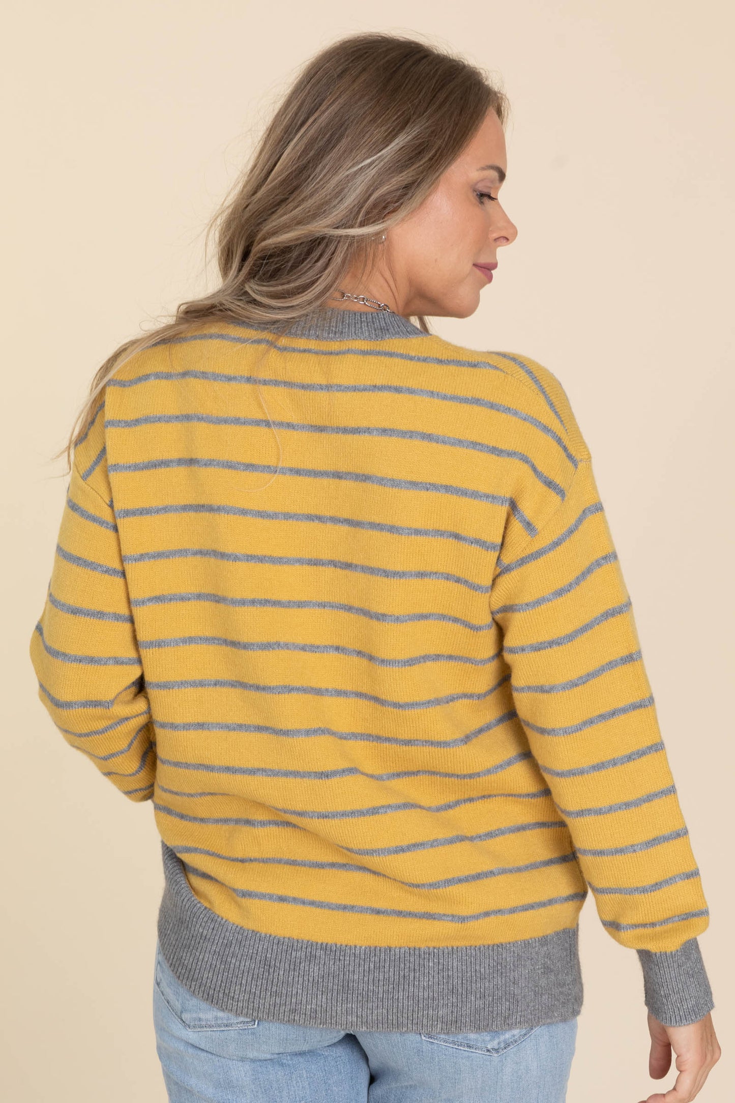 Mustard Daisy Patched Striped Sweater Top