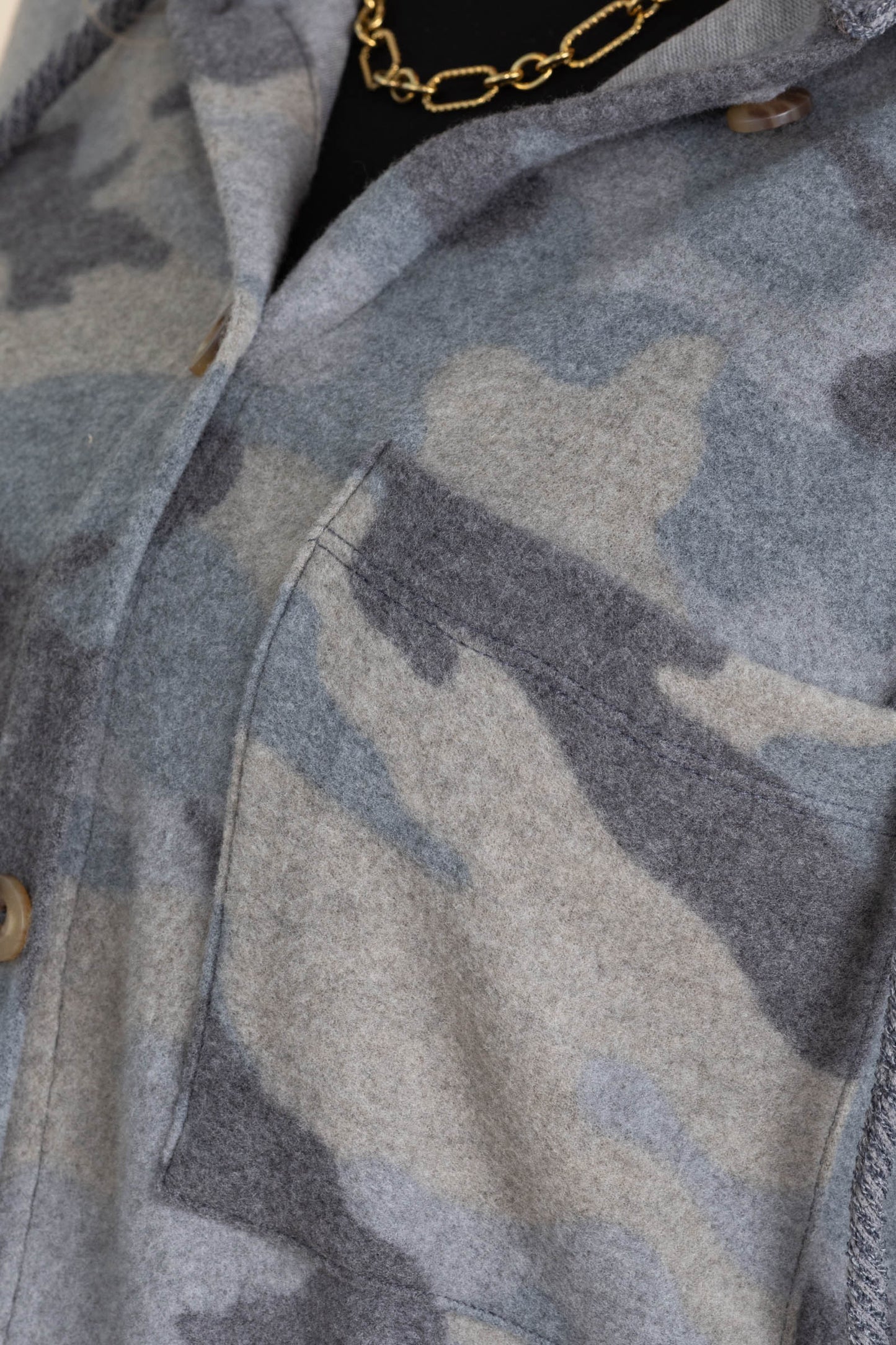 Soft Brushed Camo Print Hooded Button Up