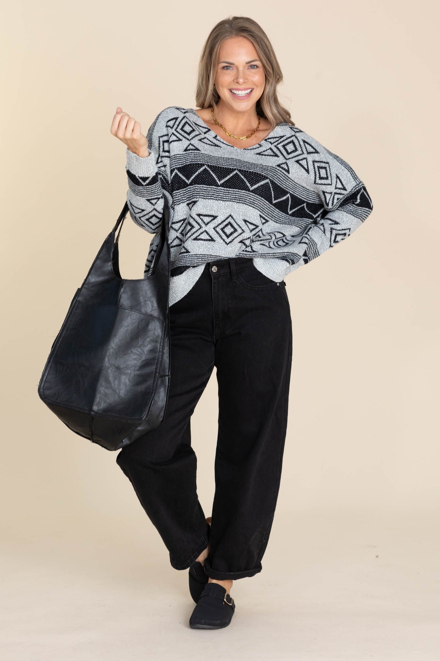 Black And Grey Tribal Aztec Pattern Sweater