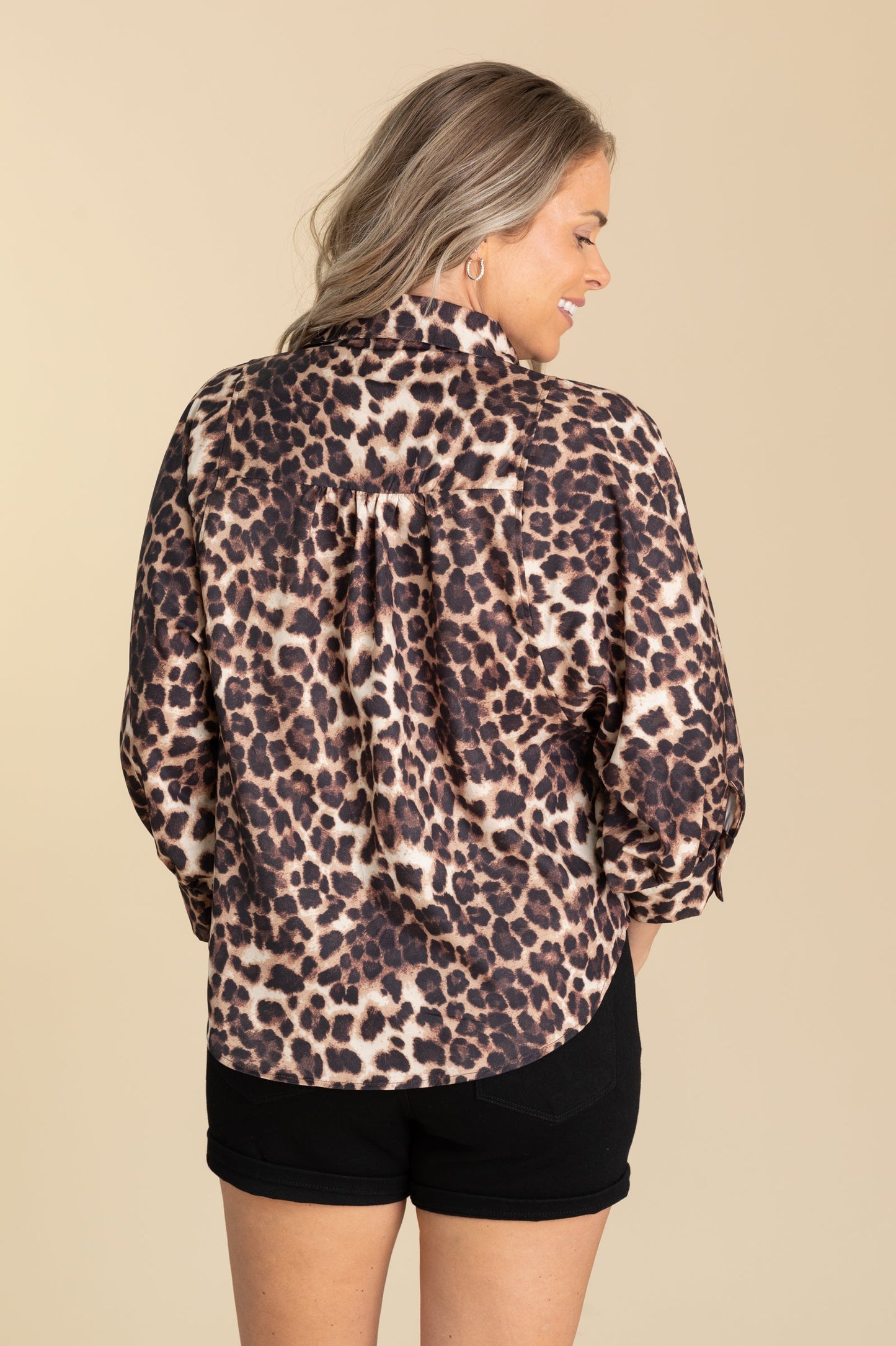 Leopard Print Button Up Woven Top