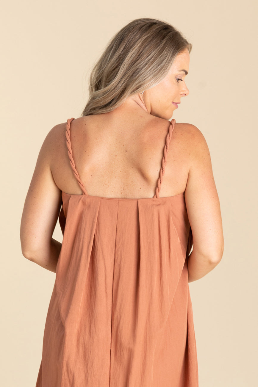 Solid Pleated Woven Midi Dress