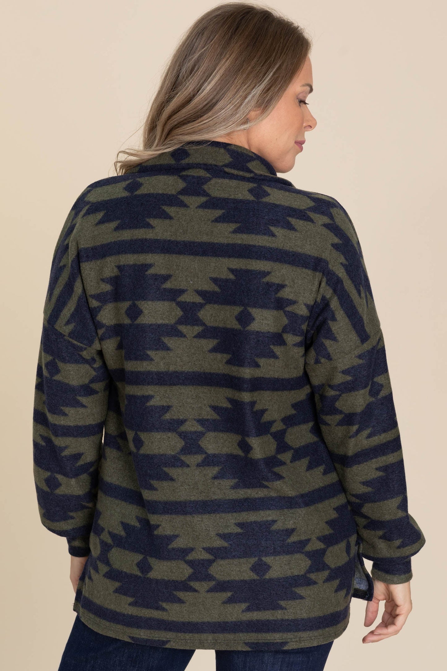 Olive Aztec Print Light Shacket