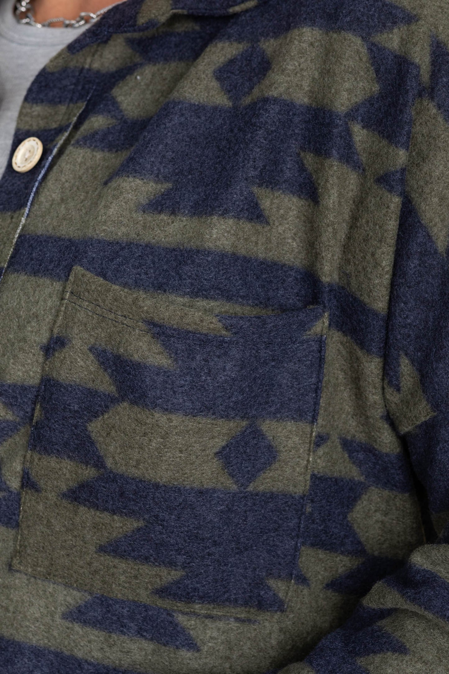 Olive Aztec Print Light Shacket