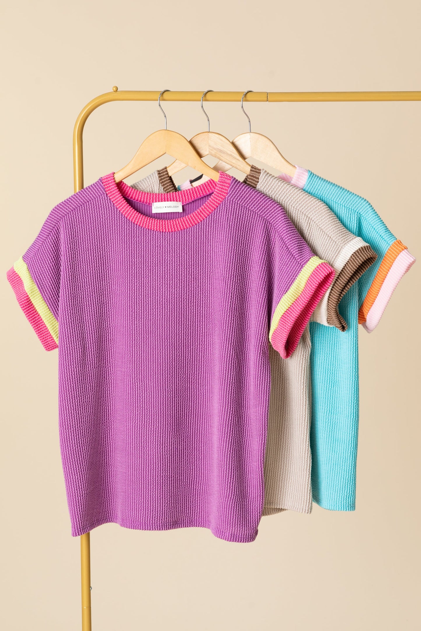Crewneck Ribbed Short Sleeve Knit Tops