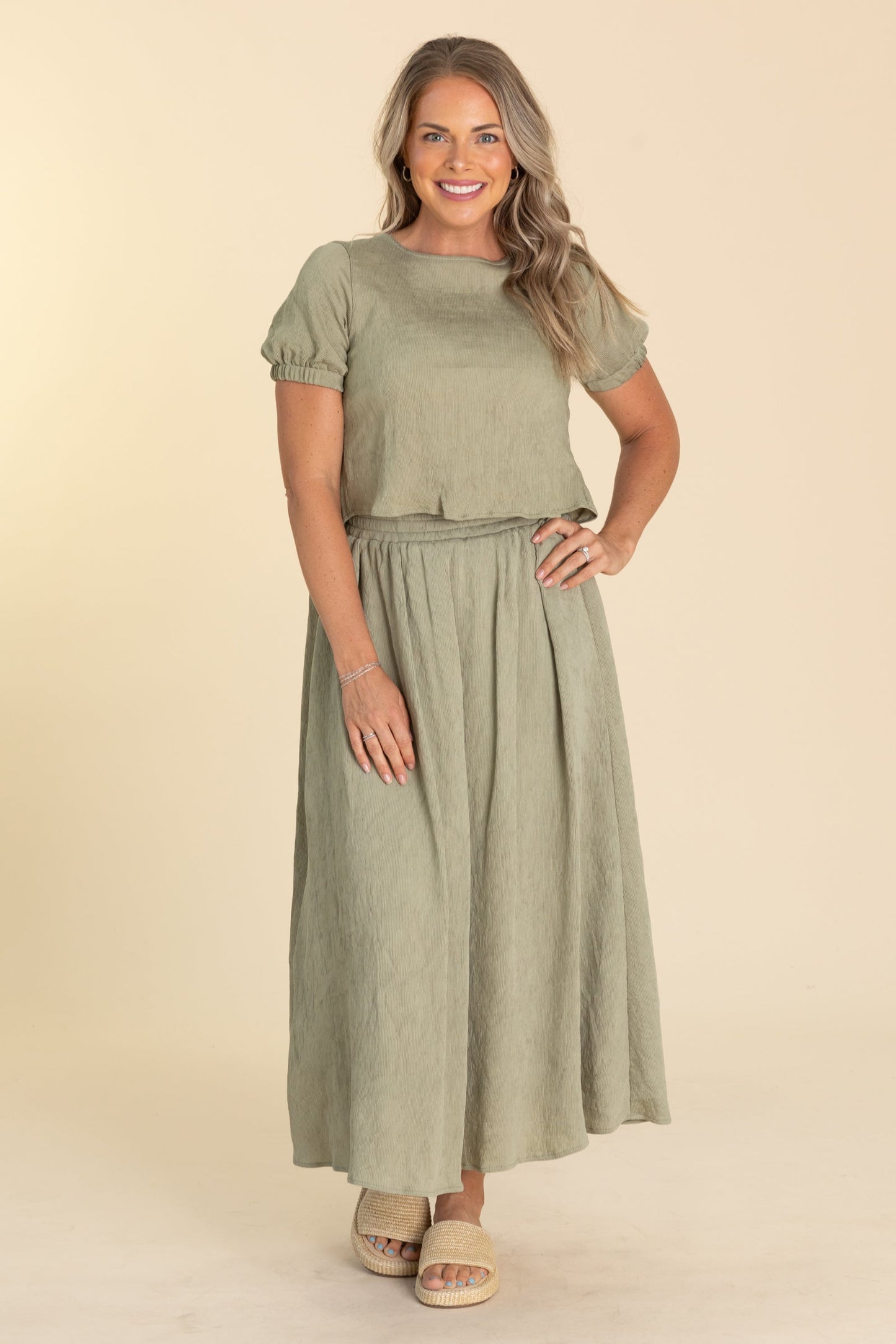 Sage High Waisted Midi Skirt