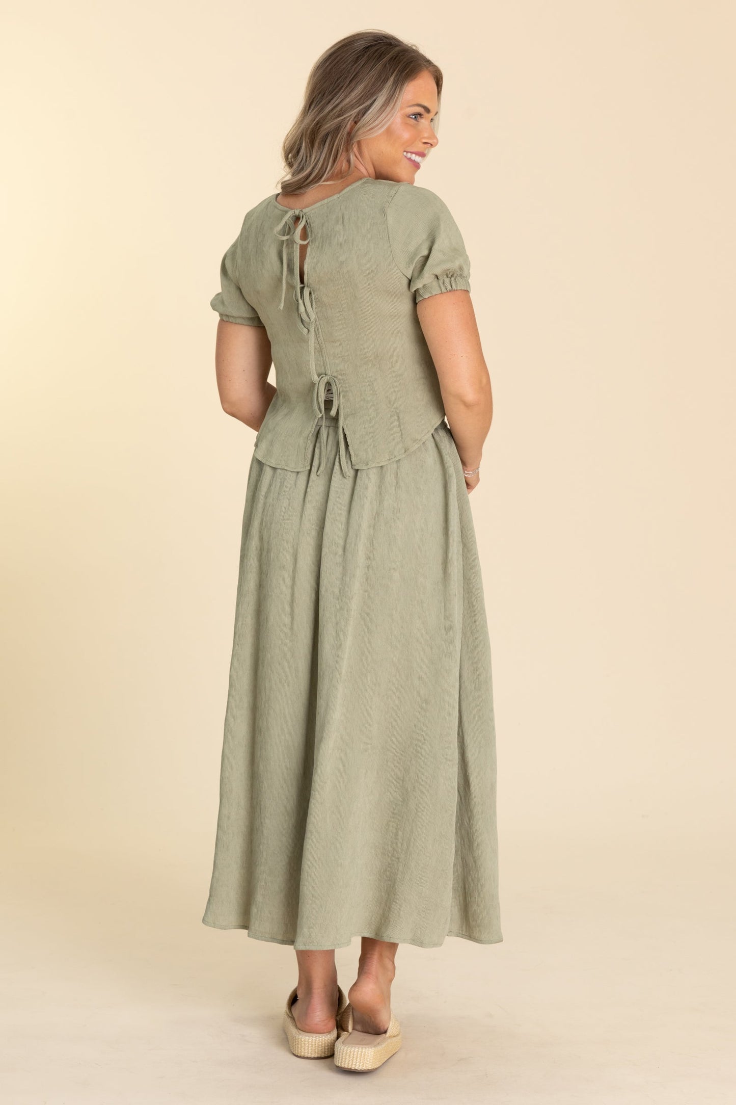 Sage High Waisted Midi Skirt