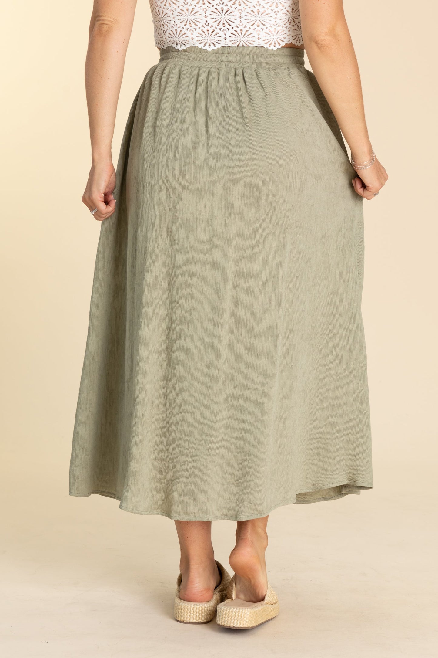 Sage High Waisted Midi Skirt