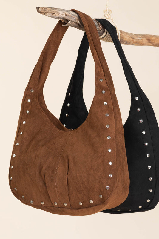 Faux Suede Studded Trim Bags
