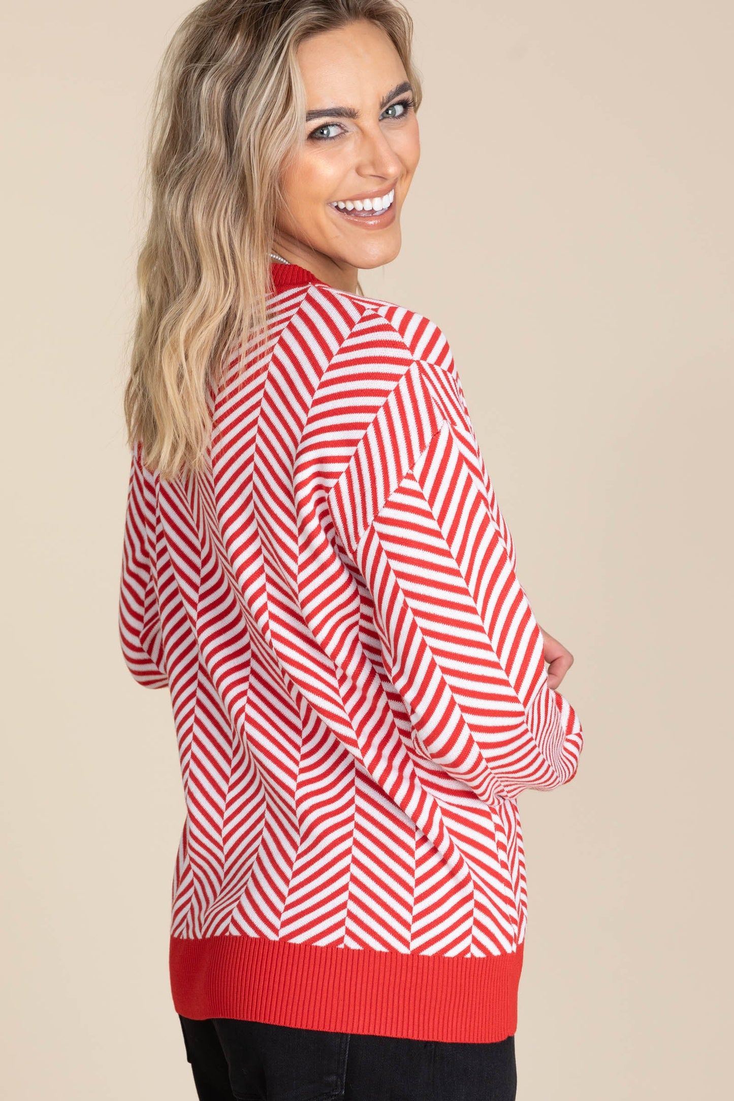Red And White Stripe Contrast Sweater