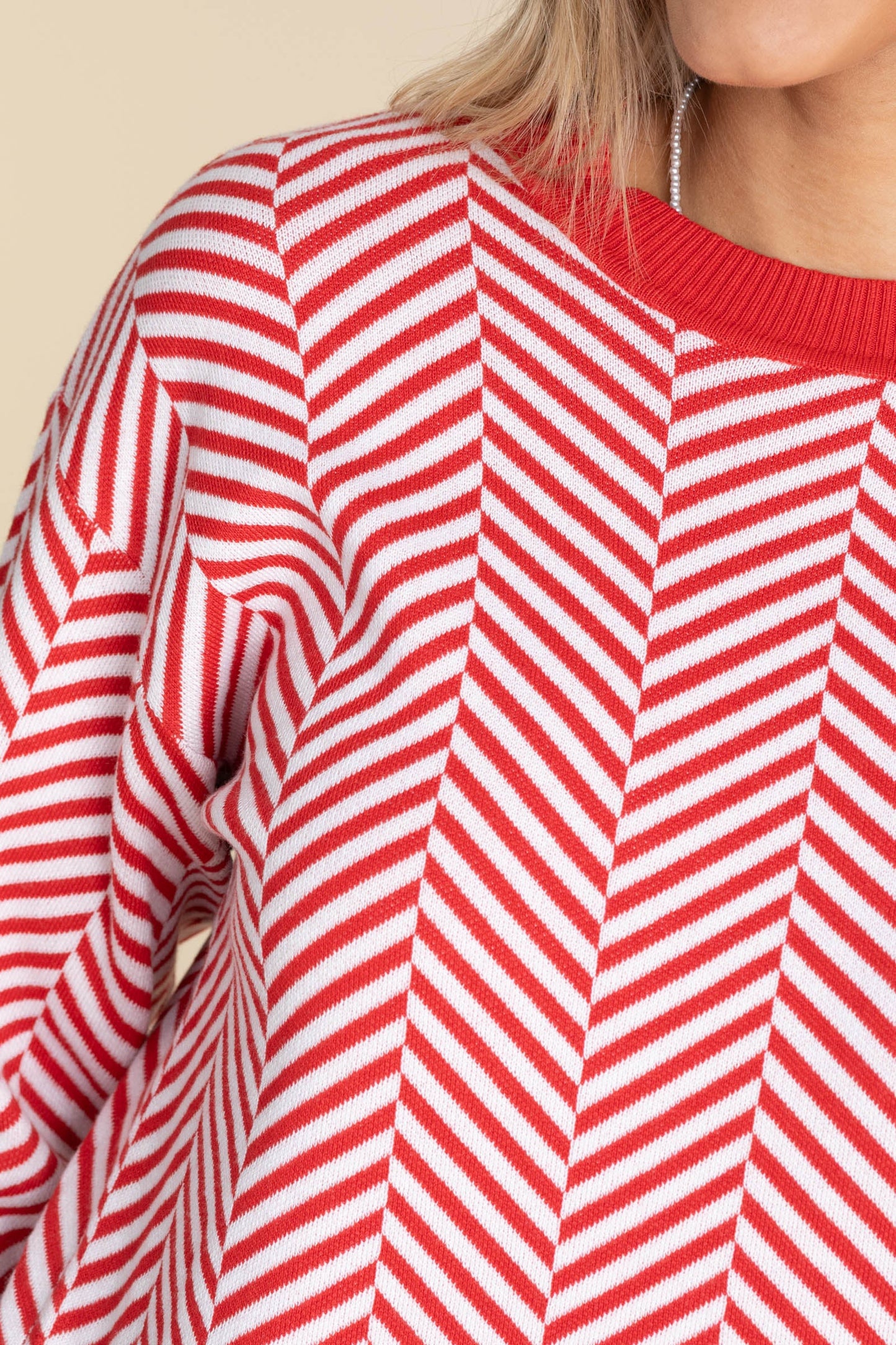 Red And White Stripe Contrast Sweater