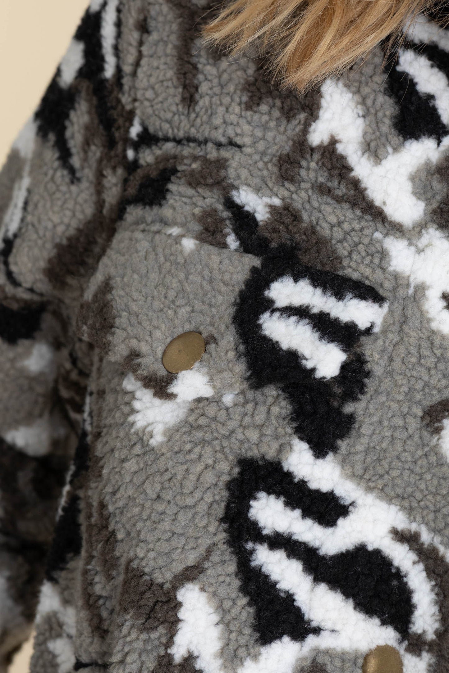 Camo Sherpa Snap Button Jacket