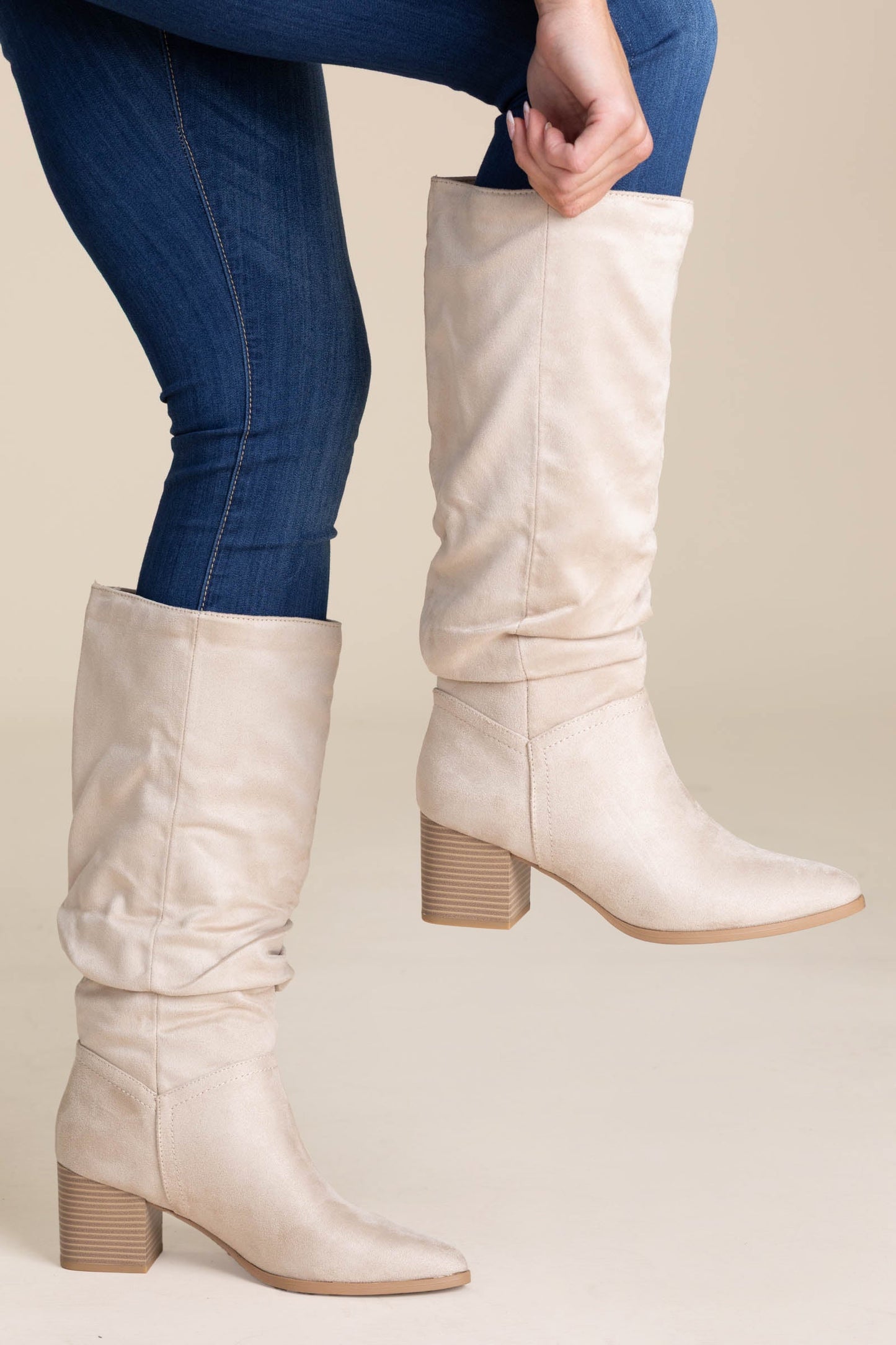 Micro Suede Pointed Tall Boots