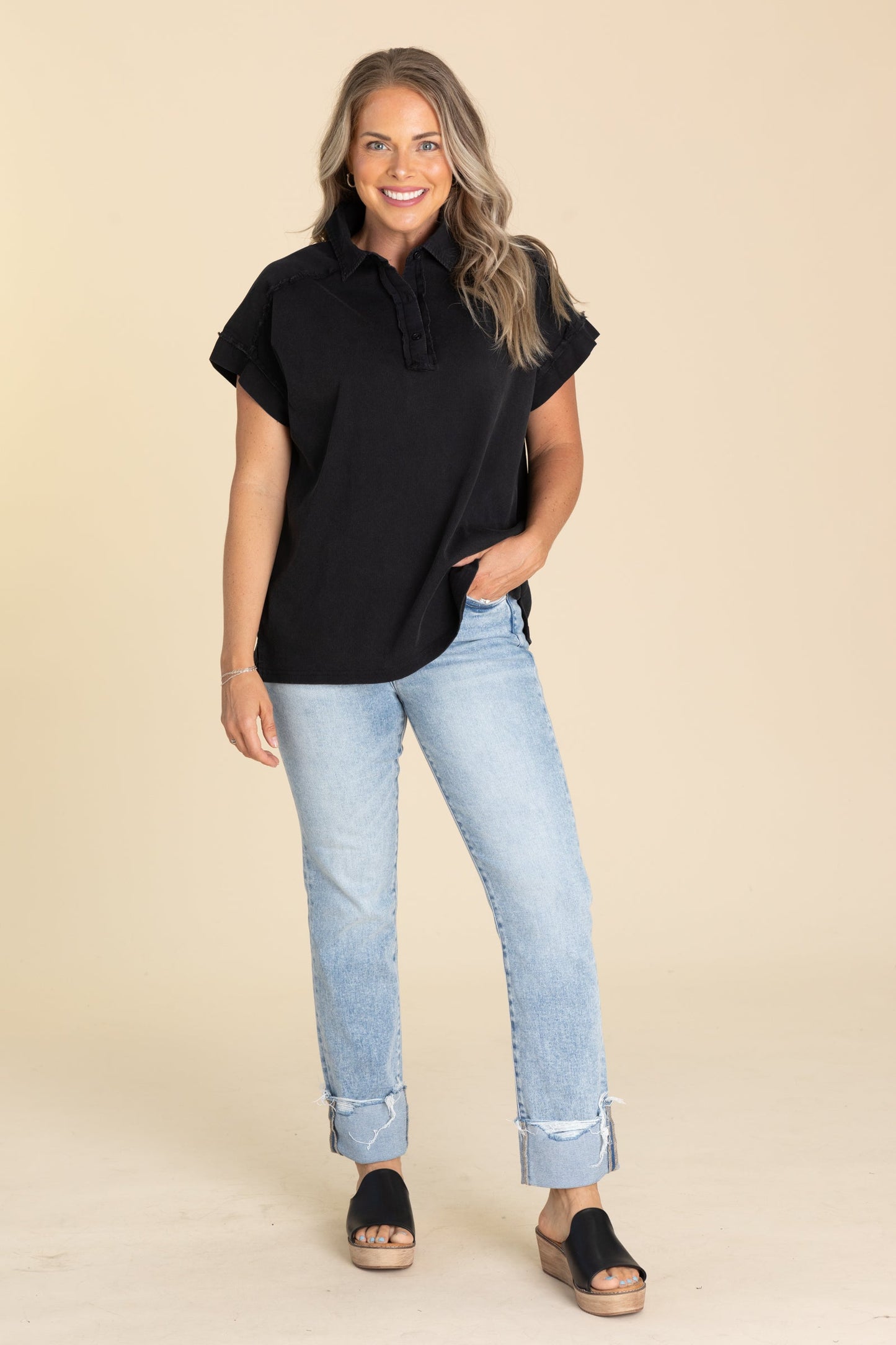 Mineral Washed Half Button Knit Tee