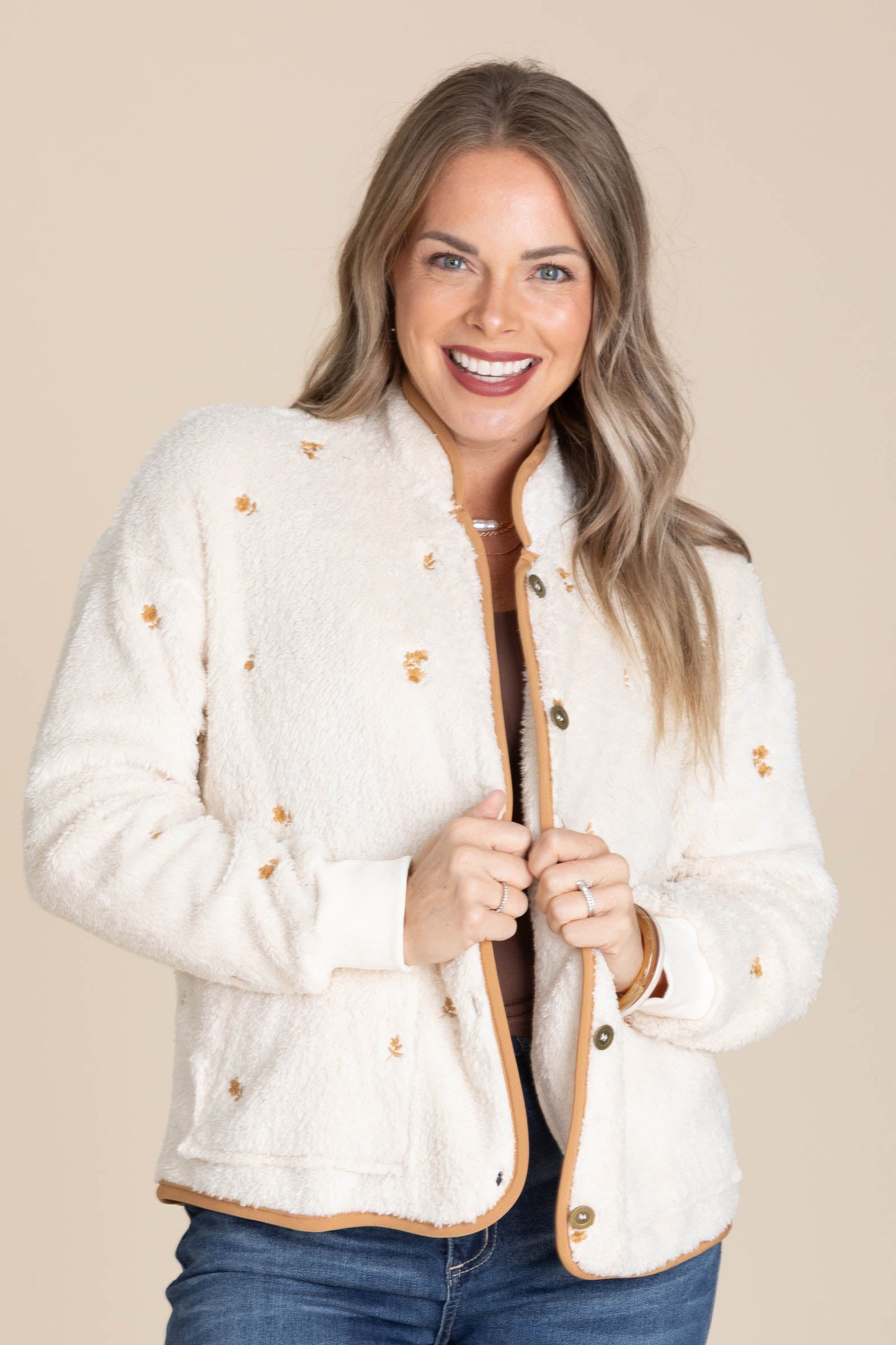 Cream With Camel Cabin Fleece Jacket