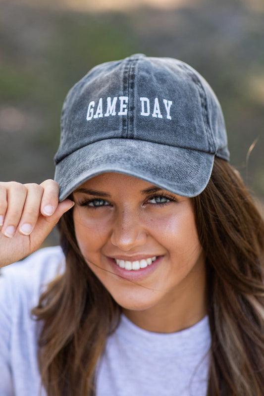 Black Washed Game Day Baseball Hat