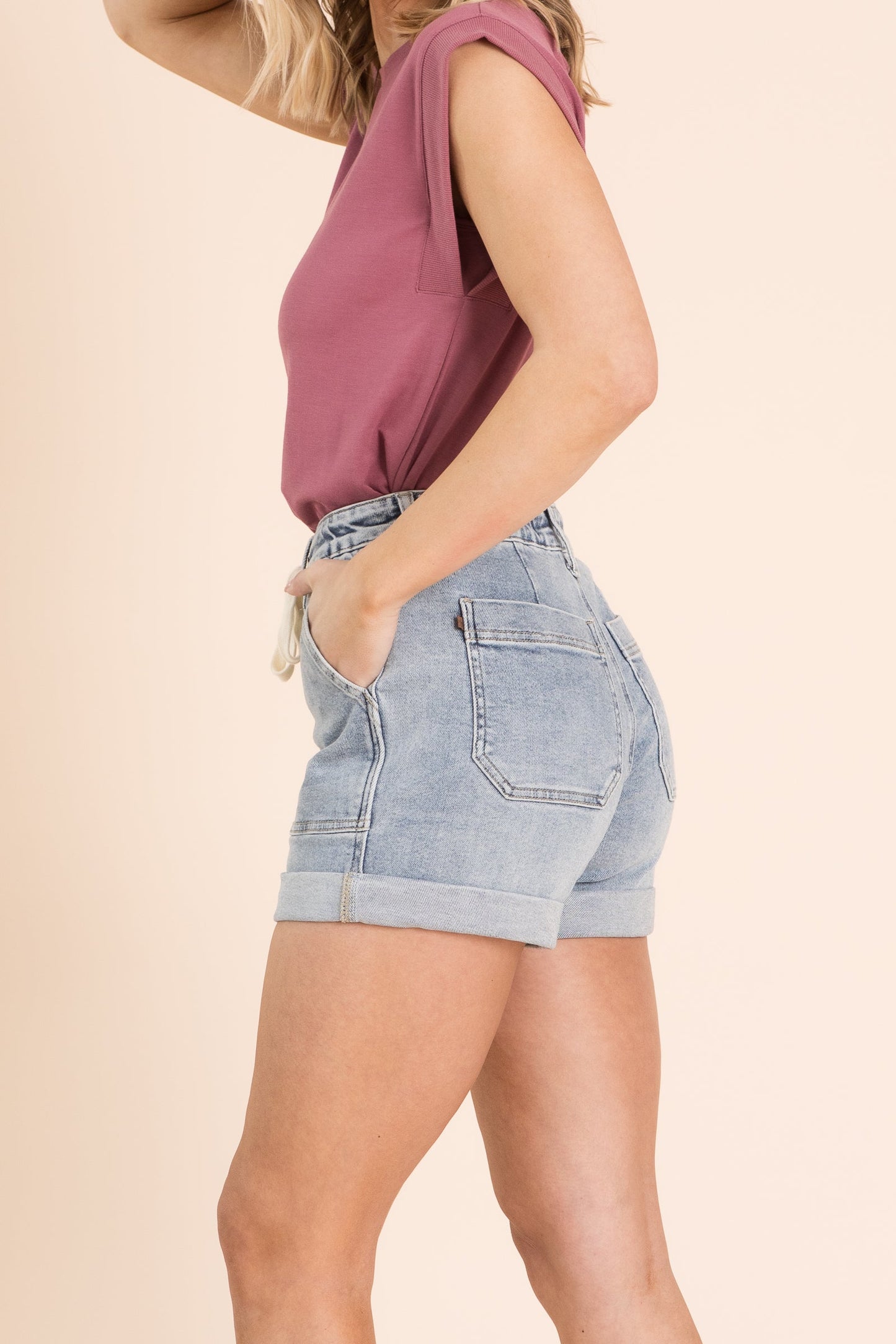 Light Wash Cuff Jogger Shorts