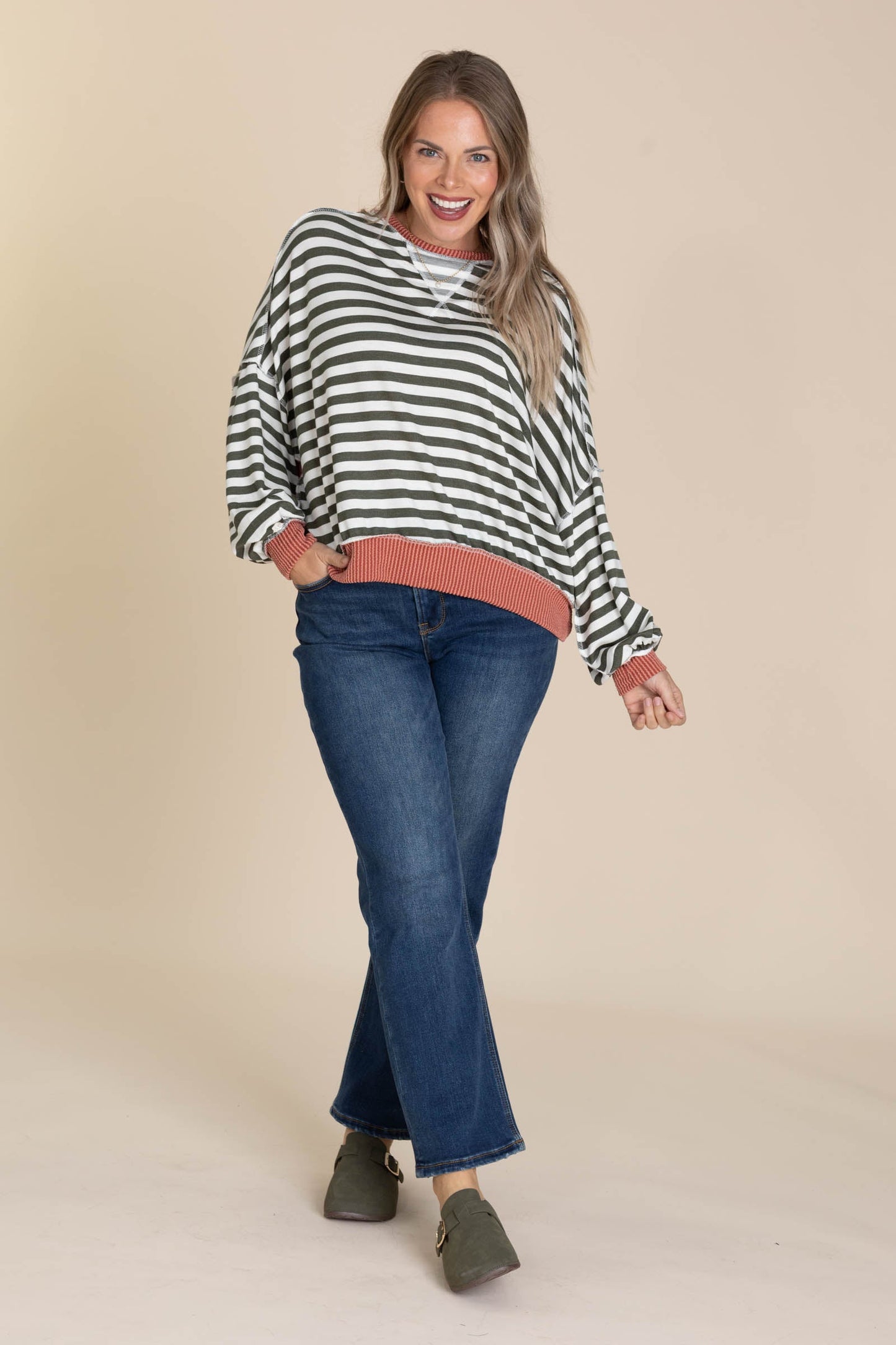 Stripe Drop Shoulder Sweatshirts