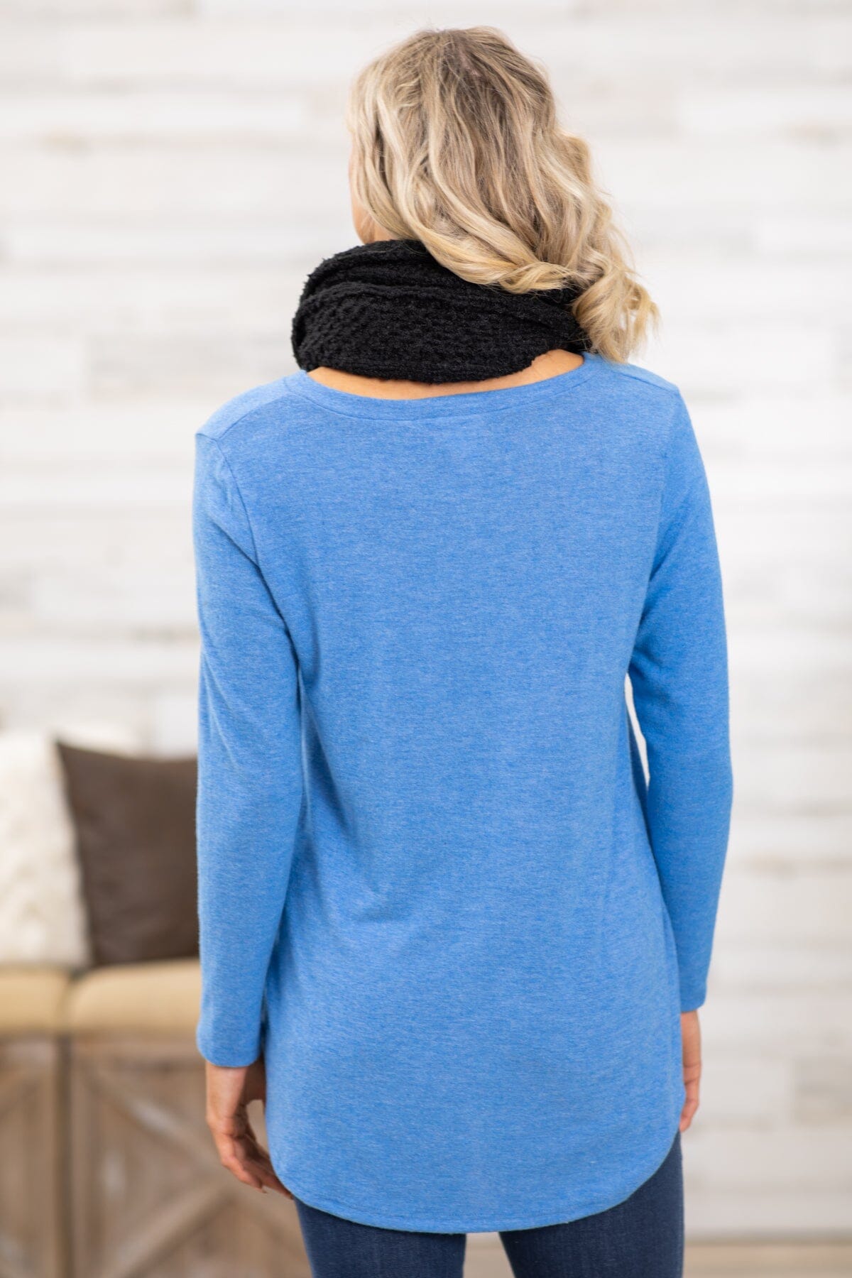 Cornflower Top and Black Infinity Scarf Bundle